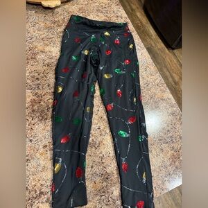 Festive Women’s Black Leggings with Colorful Lights